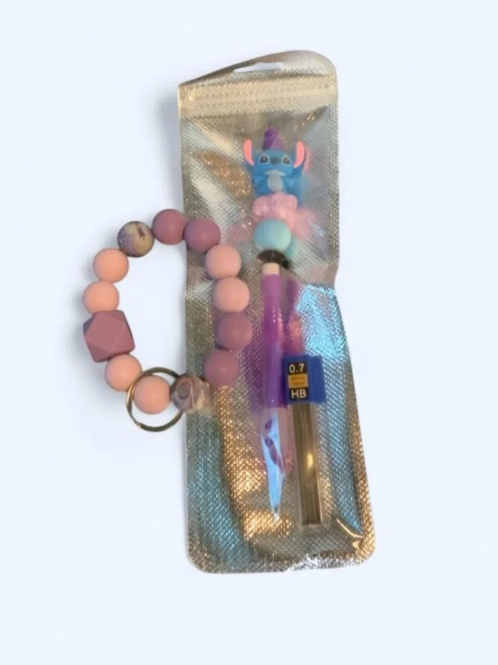 NEW📚 Handcrafted Beaded Keyring Wristlet & Pencil Set OS